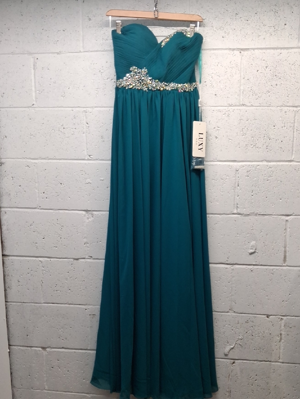 NWT Luxy Teal Green Strapless Dress with Matching Scarf